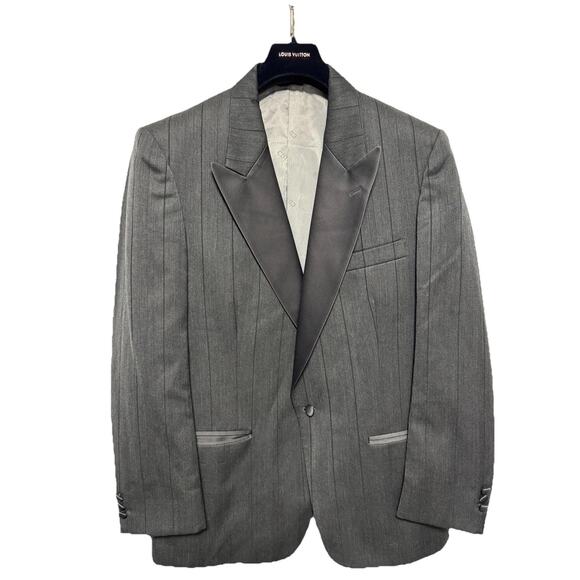 VINTAGE Christian Dior Tuxedo Jacket Mens 41R Gray Satin Peak Lapel Made USA 80s